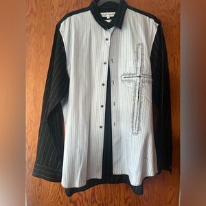 Comme des Garcons Black and White Striped Button Down Shirt